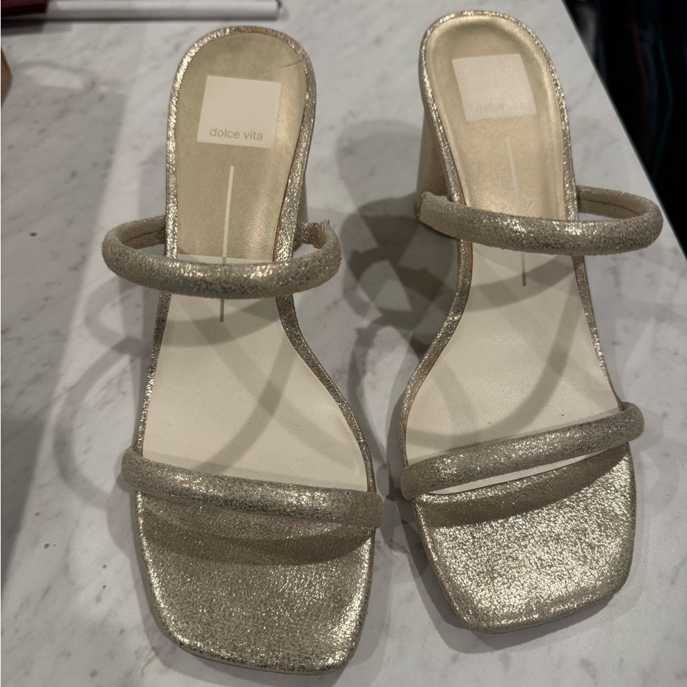 Dolce Vita Gold Heeled Sandals with Glamorous Accents